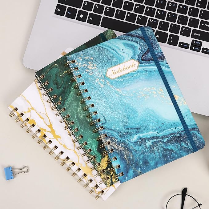 LABUK 3 Pack A5 Aesthetic Spiral Notebooks, Hardcover, College Ruled, 5.6 x 8.4 Inches 160 Pages, Suitable for Office and School Supplies