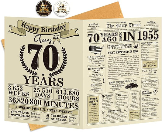 Funny 70th Birthday Gifts for Women Men, Jumbo 70th Birthday Card for Dad Mom Grandma Grandpa, Gifts for 70 Year Old Woman Man, Vintage Back in 1955 Birthday Cards Gifts, 70th Birthday Decorations