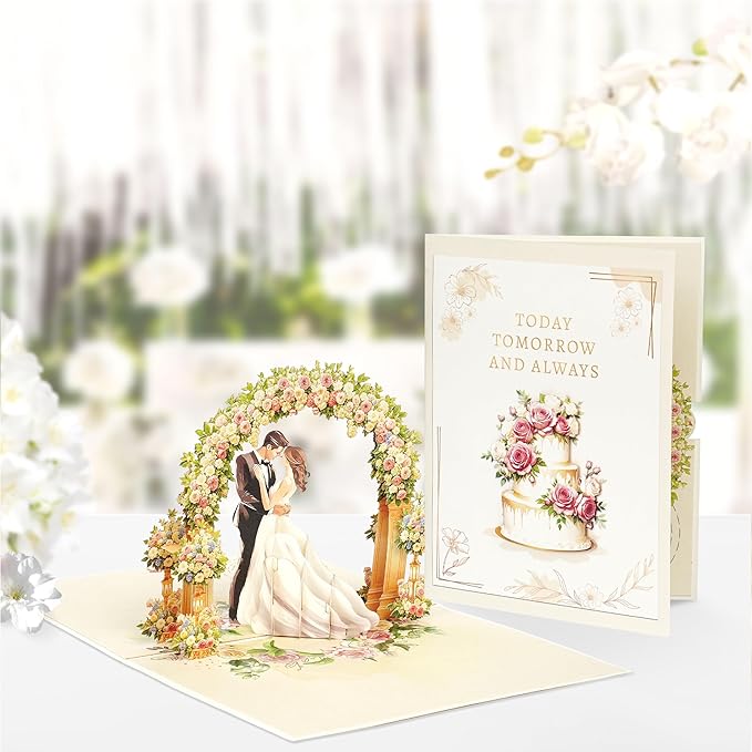 Handmade 3D Wedding Pop Up Card - Perfect Wedding Card for Bride and Groom, Ideal Valentine’s Day for Girlfriend, Husband, Wife, Boyfriend, Bride, Groom