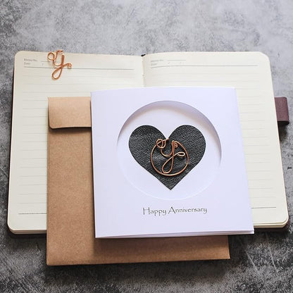 Personalized Initial Copper Card, Copper Initial, Anniversary Card for Her, Couple, Gift for Her (Y)