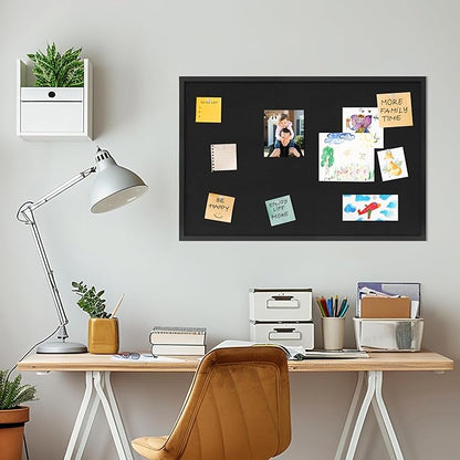 Cork Board with Linen Black,Bulletin Board 36"x24",Corkboards for Office Home School Message Board or Vision Board Decoration.