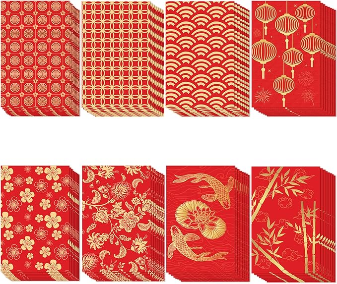64 Pcs Red Envelopes Chinese New Year 2024 Lucky Money Envelopes Hong Bao Red Pocket Envelope for Money Year of the Dragon 2024 Gifts for Spring Festival Wedding Birthday