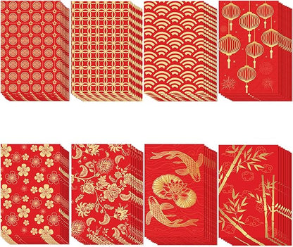 64 Pcs Red Envelopes Chinese New Year 2024 Lucky Money Envelopes Hong Bao Red Pocket Envelope for Money Year of the Dragon 2024 Gifts for Spring Festival Wedding Birthday