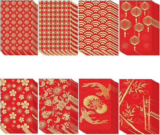 64 Pcs Red Envelopes Chinese New Year 2024 Lucky Money Envelopes Hong Bao Red Pocket Envelope for Money Year of the Dragon 2024 Gifts for Spring Festival Wedding Birthday
