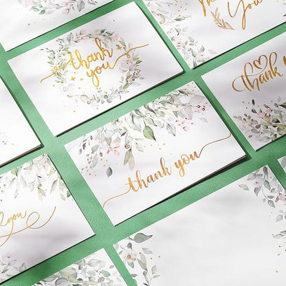 24 Pack Watercolor Thank You Cards with 24 Envelopes 24 Stickers 6 Designs Gold Letter Greeting Note Cards Thank You Notes Round Envelope Seal Stickers for Wedding Graduation(Fresh Style)