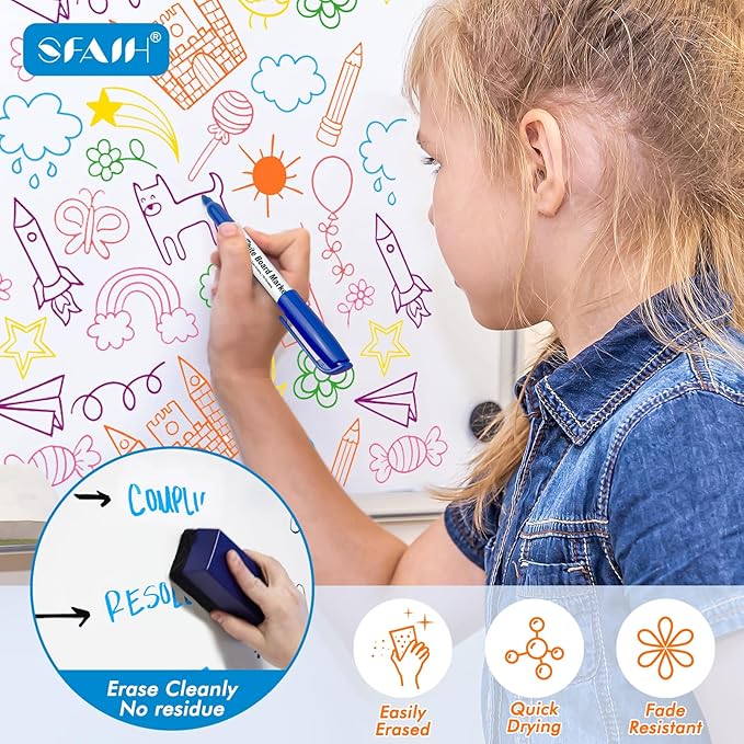 SFAIH Dry Erase Markers Fine Tip - Whiteboard Markers 48 Pack 12 Assorted Color, Fine Tip Dry Erase Markers For Kids Adults, Color Markers for Classroom