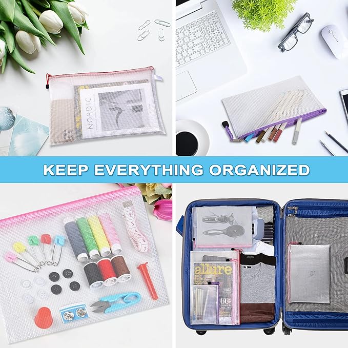 32pcs Mesh Zipper Pouch, 8 Sizes Waterproof Zipper File Bags, 16 Colors,Multipurpose for Travel Storage, School Supplies, Office Appliances and Home Organizing,Multicolored