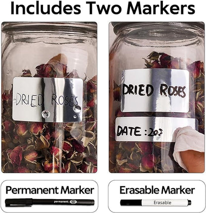 170Pcs Brightsilver Removable Labels for Jars,for Storage Bins,for Food Containers with 2 Liquid Chalk Marker(Brightsilver)