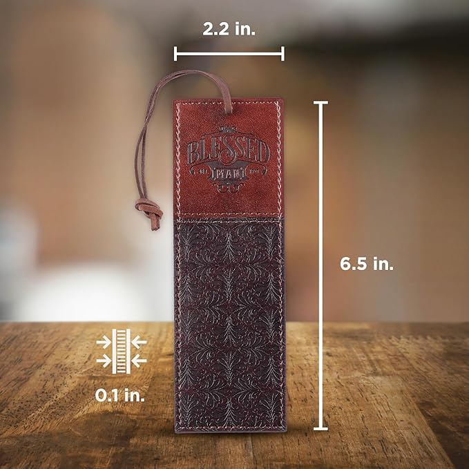 Christian Art Gifts Faux Leather Bookmark Blessed Man Jeremiah 17:7 w/Corded Tassel, Brown