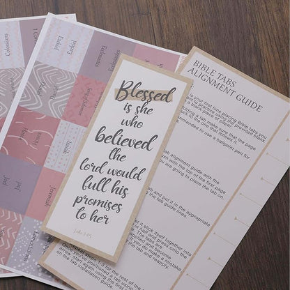 Thinkor Reposition Laminated Bible Tabs, Large Print Stickers, Easy to Read and Apply Bible Tabs for Women and Man (Pink & Gray Print)