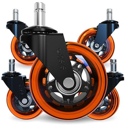 The Original Roller Blade Office Chair Wheels (As Seen On PBS) - Incredibly Smooth & Quiet Rolling Casters - Safe for Hardwood Floors & Carpet - Easy Install with Universal Fit - Set of 5 - Orange