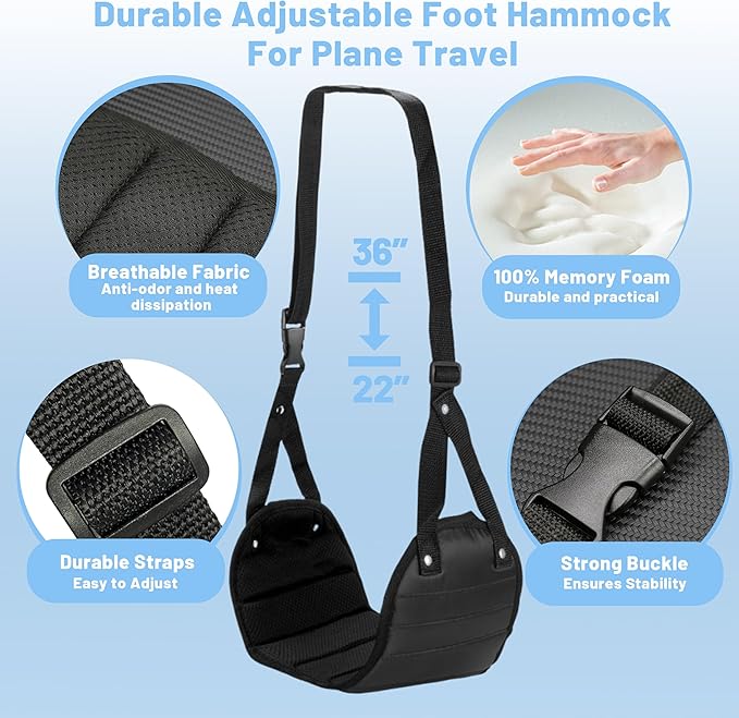 Airplane Foot Hammock Travel Footrest, Leozzo Essentials Airplane Foot Rest to Relax Your Feet, 2 Pack Foot Hammock for Plane Travel,Travel Accessories,Airplane Essentials (Stripe)