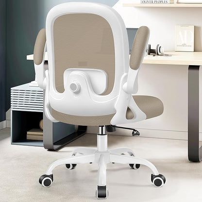 Office Chair Ergonomic Desk Chair with Adjustable 3D Lumbar Support and Height, Comfy Mesh Computer Chair with Flip-up Armrests, Swivel Rolling Task Chair with Wheels for Home Office (Khaki)