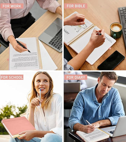 A4 Spiral Notebook Journal 8.5” x 11”, 256 Numbered Pages Hardcover Leather Journals for Women Men, Large Lined College Ruled Notebooks, 100GSM Thick Paper, Spiral Bound Journal for Work School, Pink