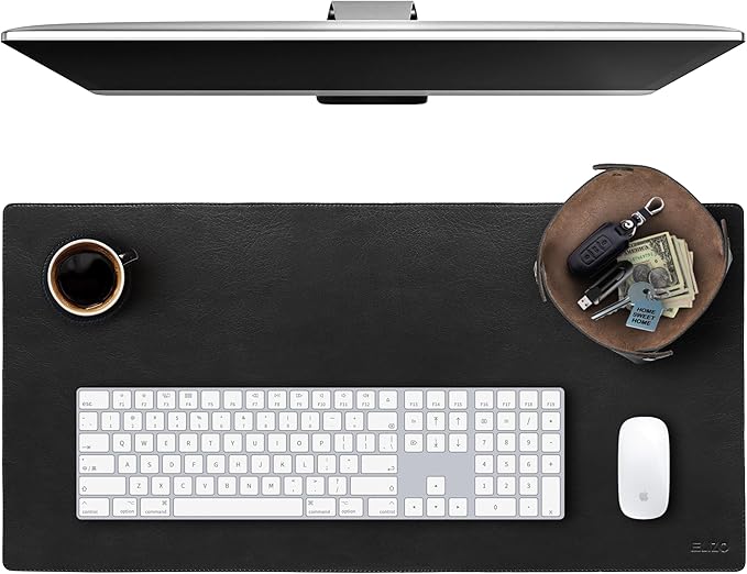 Elizo Leather Desk Mat Desk Pad Blotter Set - Real Full-Grain Leather (32x16) 2-Layer Genuine Desk Cover Protector & Large Mouse Pad | Computer Keyboard Desk Accessories for Office & Home Carbon