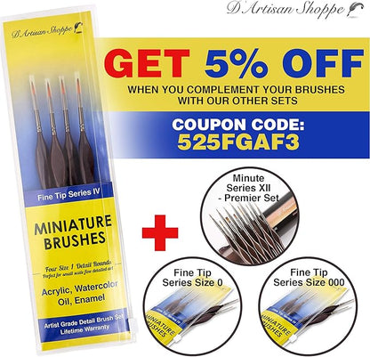 Fine Tip Detail Paint Brushes. Miniature Brushes for Detailing Art for Acrylic Watercolor Oil - Models, Airplane Kits, Craft, Rock Painting Artist Supplies. Size 1 Round Tiny Paintbrush