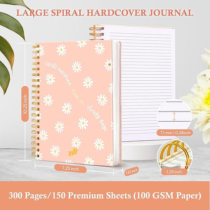 Journals For Writing, 10.25" X 7.25" 300 Pages, Hardcover Spiral Notebook College Ruled, Large Spiral Journal For Women, Work, School