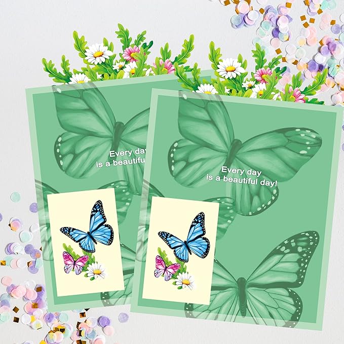 Airpark Pop Up Flower Cards, 2 Packs, Daisies and Butterflies,12inch Flower Bouquet 3D Popup Greeting Cards with Blank Note Card and Envelope for Birthday, Easter, Mothers day for Women Kids