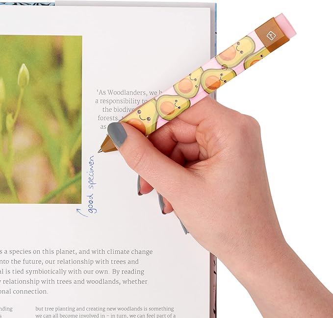 New Pen Bookmark with Refills | Erasable Ballpoint Gel Pen and Bookmark 3-in-1 | Ink Novelty Pen with Eraser | Page Marker | Book Marker | Page Holder Clip | Gift for Reader and Writer (Avocado)