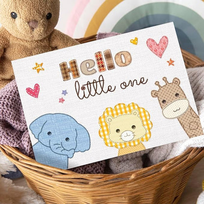 Baby Shower Card for Girl or Boy, Welcome New Baby Congratulations Gift for New Parents, Hello Little One, Gender Reveal (Cute Animals)