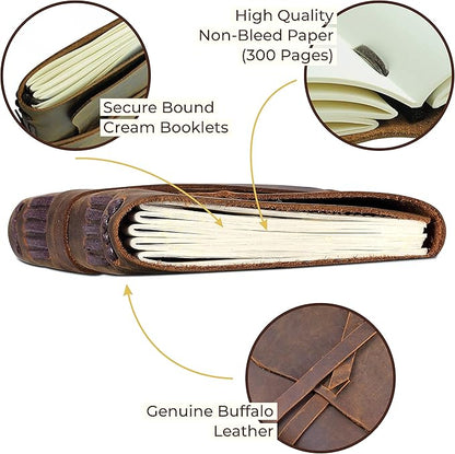 Sovereign-Gear Leather Bound Journal for Men and Women, A5 Handmade Journal Gift Set with Antique Notebook and Stylish Pen, Vintage and Classic, Sketchbook, Planner and Diary (300 Pages) (8x6)