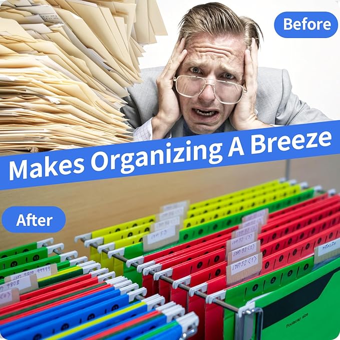 Hanging File Folder Tabs, 120 Pcs File Folder Tabs and 200 Pcs Inserts, File Tabs for Hanging Folders, Plastic Hanging Folder Tabs, Clear Hanging File Tabs for File Folders