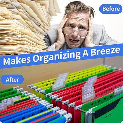 Hanging File Folder Tabs, 120 Pcs File Folder Tabs and 200 Pcs Inserts, File Tabs for Hanging Folders, Plastic Hanging Folder Tabs, Clear Hanging File Tabs for File Folders