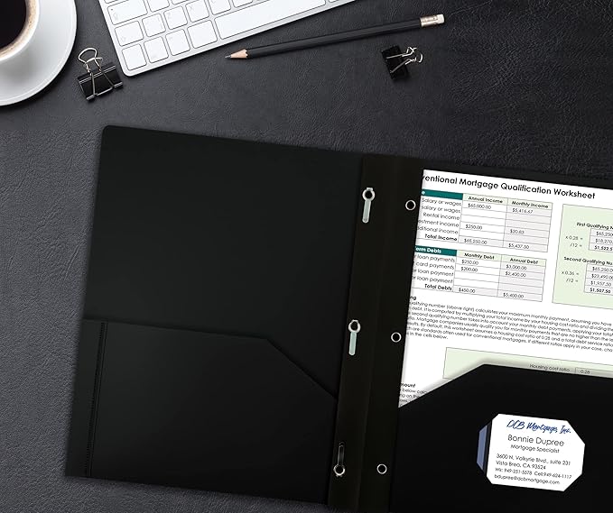 Better Office Products Black Plastic 2 Pocket Folders with Prongs, Heavyweight, Letter Size Poly Folders, 24 Pack, with 3 Metal Prongs Fastener Clips, Black