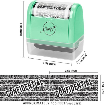 Miseyo Identity Theft Protection Roller Stamp Set - Mint Green (6 Refill Ink Incleded)