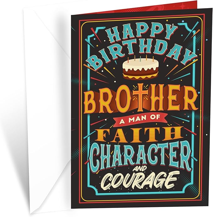 Prime Greetings Religious Birthday Card For Brother, Made in America, Eco-Friendly, Thick Card Stock with Premium Envelope 5in x 7.75in, Packaged in Protective Mailer