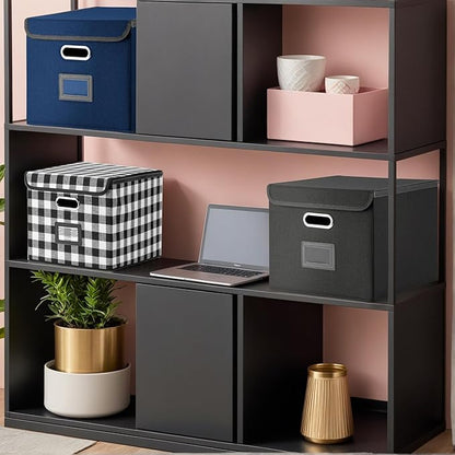 File Organizer Box with Lid, Collapsible File Folder with Plastic Slide for Office/Decor/Home, Hanging Office Document Storage, 14.9 6x 12.6 x 10.83 inch，1 pack - without folders,Blue