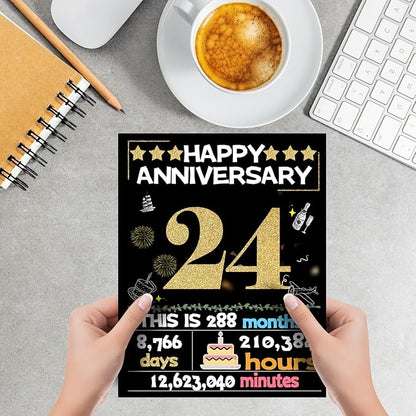 Joycard 24th Anniversary Card for Women Men, Gold Wedding Card for Wife Husband, Sweet Marriage Decorations Gifts for Couple, Perfect for Her Him on Anniversary Day, Back in 2001