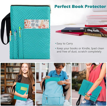 Book Sleeve with Zipper, 11"X9" Padded Book Protector, Washable Quilted Book Covers for Paperbacks, Book Pouch with Pockets for Book Lover Gifts