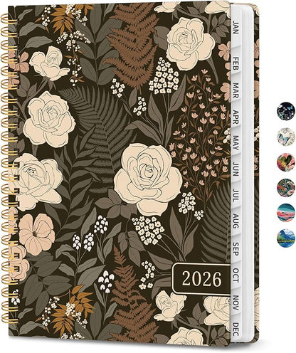 2026 Planner, Weekly and Monthly Planner for Women, January 2026 to December 2026, Pretty Hardcover 2026 Calendar Planner Book with Tabs, Inner Pocket, Spiral Bound, Perfect Office Home School Supplies - 8.5" x 11", Wild Rose