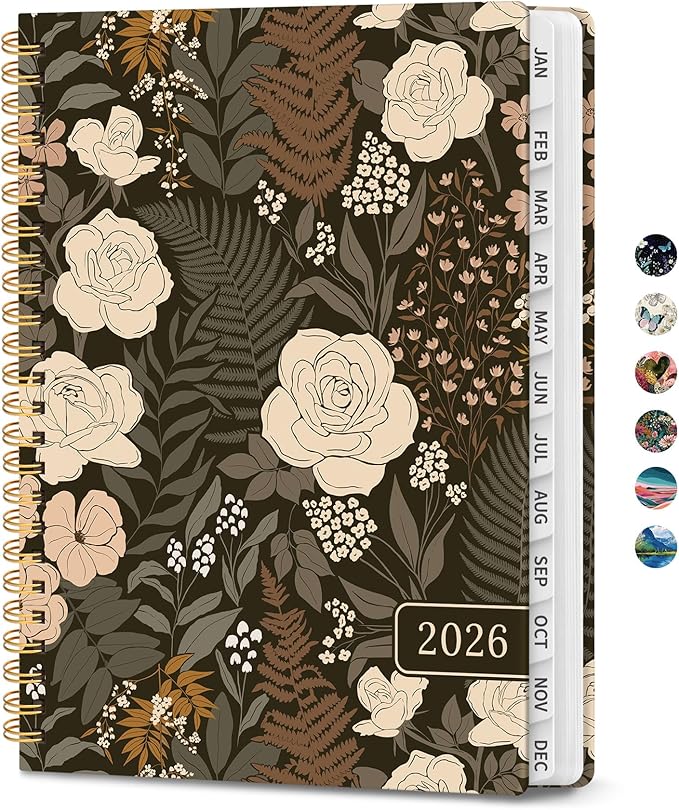 2026 Planner, Weekly and Monthly Planner for Women, January 2026 to December 2026, Pretty Hardcover 2026 Calendar Planner Book with Tabs, Inner Pocket, Spiral Bound, Perfect Office Home School Supplies - 6.3" x 8.5", Wild Rose