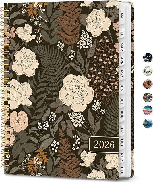 2026 Planner, Weekly and Monthly Planner for Women, January 2026 to December 2026, Pretty Hardcover 2026 Calendar Planner Book with Tabs, Inner Pocket, Spiral Bound, Perfect Office Home School Supplies - 6.3" x 8.5", Wild Rose