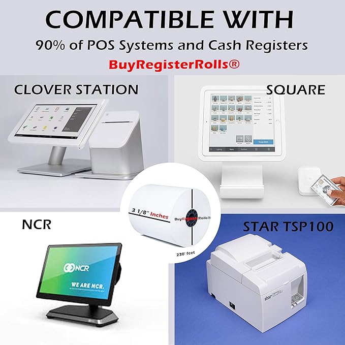 (10 Rolls - 48 GSM) 3 1/8 x 230 Thermal Paper (80mm x 70m) premium tape for Square POS System, Register Thermal Receipt Paper Rolls for TM-T88III, TM-T88IV, TM-T88V, TSP100, CT-S300, CT-S2000