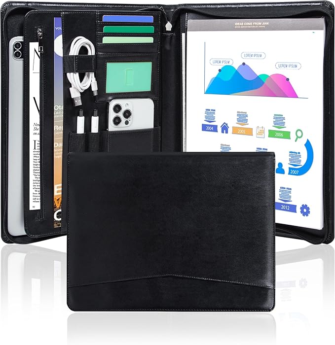 Calfinder portfolio binder,Padfolio for men, leather binder, vegan leather portfolio organizer, Personalized Gift for Professionals, Business Resume portfolio notebook,Black