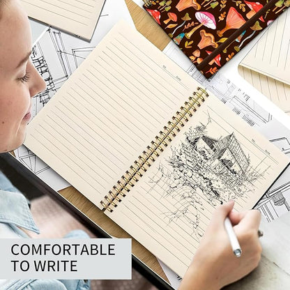 Spiral Journal Notebook, A5 Cute Notebooks for Women Men, College Ruled Hardcover Notebook for Work & Note Taking, 60 Pages Double-Wire Journals for Writing Boho Mushrooms