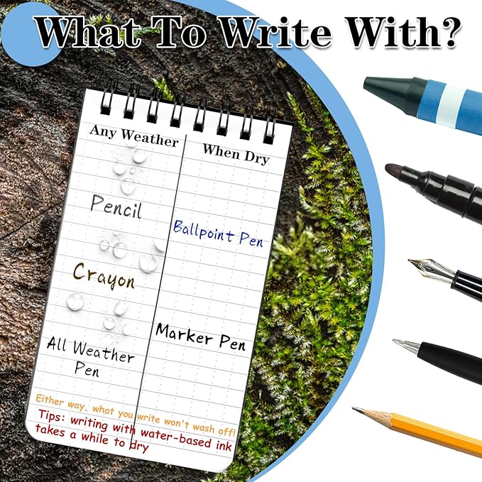 Waterproof Notebook, 4 Pack Top-Spiral Pocket Notepad, 3" x 5" Weatherproof NotePad, All Weather Police Pocket Notebook Little Memo Steno Note Pads for Outdoor Office School Recording, Black