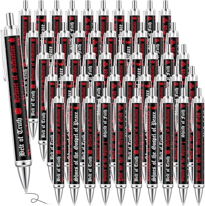 50 Pcs Put on the Full Armor of God Ballpoint Pens Bulk Ephesians 6: 10-18 Bible Verses Motivational Black Ink Pen Christian Religious Church Gifts in Bulk for Men Women
