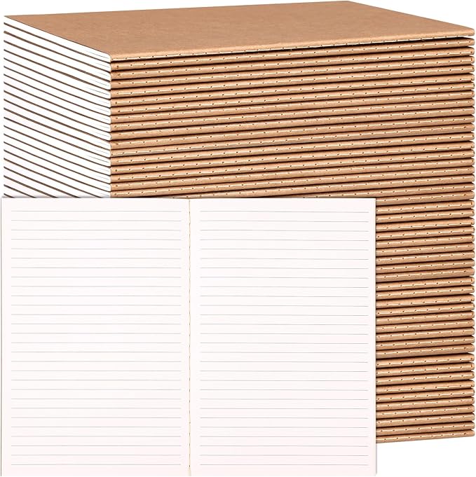 LABUK 48 Pack Lined Kraft Notebooks, A5 Journals Bulk, 8.3x5.5 Notebook Bulk for Traveler Journal, Students Gift School Office Supplies (30 Sheets/60 Pages)