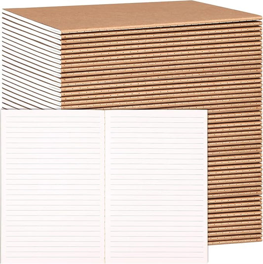 LABUK 48 Pack Lined Kraft Notebooks, A5 Journals Bulk, 8.3x5.5 Notebook Bulk for Traveler Journal, Students Gift School Office Supplies (30 Sheets/60 Pages)