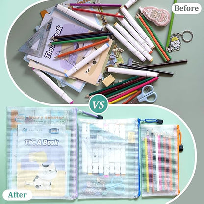 10pcs Mesh Zipper Pouch Bags, 10 Sizes Zipper Bags for Organizing, Mesh Bags with Zipper, 10 Colors Plastic Zipper Pouches, Puzzle Bags, Board Game Storage Bags, Travel Pouch