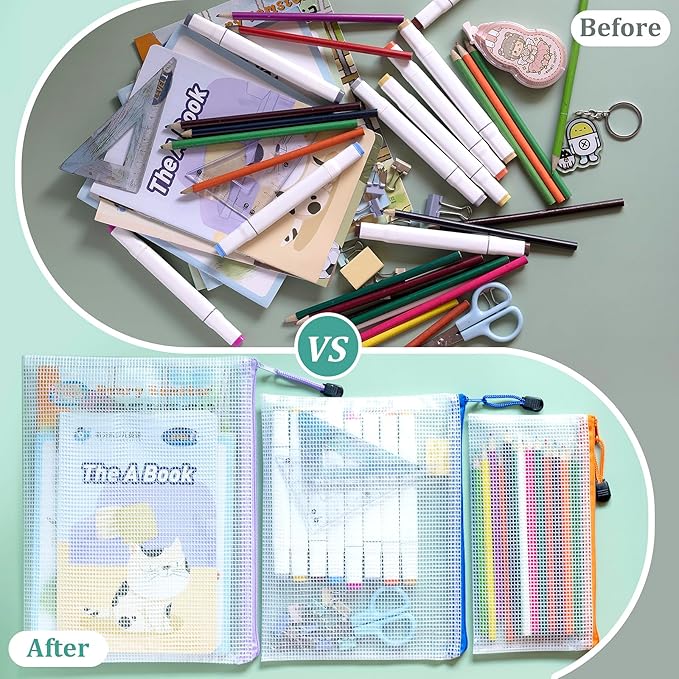 9pcs Mesh Zipper Pouch Bags, 9 Sizes Zipper Pouch, Mesh Bags With Zipper, Plastic Zipper Pouches, 9 Colors Zipper Pouches for Organizing, Board Game Storage, Travel, School Office organize