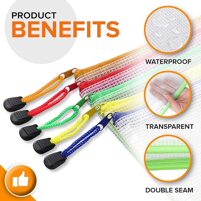 5 Pack Mesh Zipper Pouch Bags 10x14 inch - Plastic Zipper Pouches for Organizing - Document Bags With Zippered - Letter Size Zippered Pouch - Document Pouches