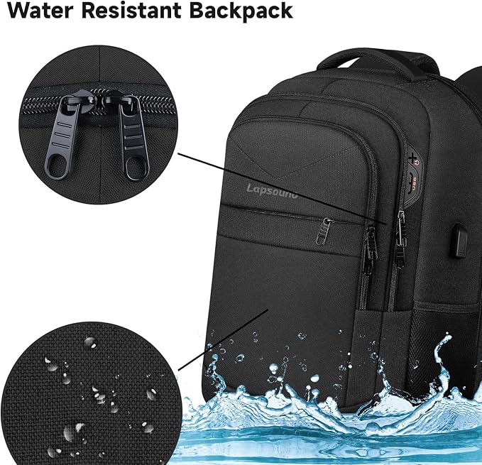 Lapsouno Travel Backpack, Large Carry on Backpack, 17 Inch Laptop Backpack, Big Backpack, Extra Sturdy TSA Friendly with USB Port College School Rucksack Bag Backpack Gifts for Him Men Women, Black