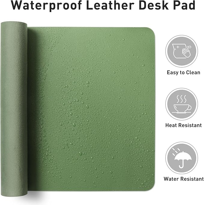 Aothia Leather Desk Pad Protector, Mouse Pad, Office Desk Mat, Non-Slip PU Leather Desk Blotter, Laptop Desk Pad, Waterproof Desk Writing Pad for Office and Home (48"x17", Olive Green)