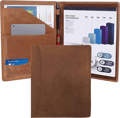 Succor Genuine Leather Business Portfolio Organizer-Professional Padfolio-Leather Binder-Document Holder-Resume Folder-A4 PAD Folio for Men and Women-13”x10”-Hunter Brown