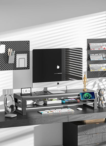 2-Tier Metal Computer monitor stand Laptop Desk Shelf & Monitor Riser ，27.55 inches long desk riser ,22W charging power, 2 USB 3.0 ports, and 1 USB 2.0 port Monitors/PC/Laptop/Computer Space Saver Organizer(USB Hub Fast Charging Version, Two-layer 700mm)